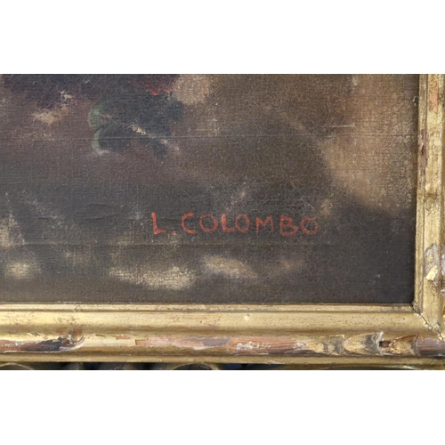 157 - L Columbo Oil on canvas of Floral still life in gilt Gesso scroll frame