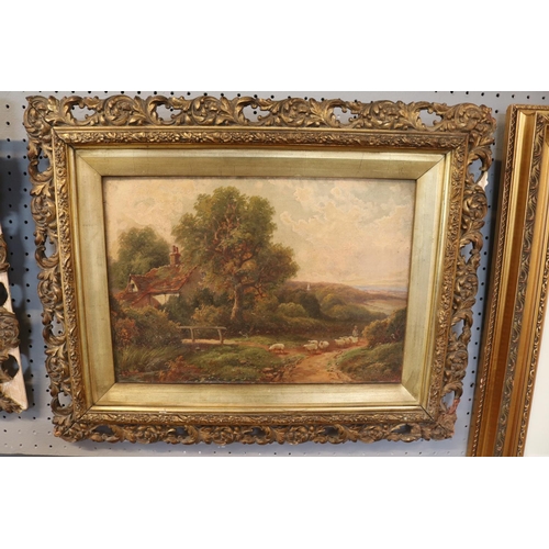 158 - Pair of Gilt Gesso scroll framed Oil on canvas countryside scenes