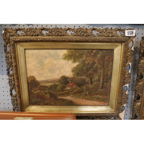 158 - Pair of Gilt Gesso scroll framed Oil on canvas countryside scenes