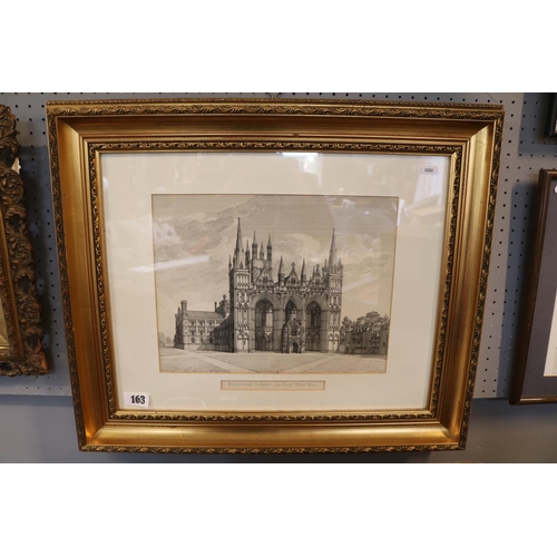 163 - Framed engraving of Peterborough Cathedral 1814 North West View