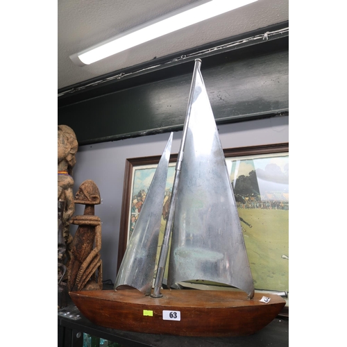 63 - Large 1930s Art Deco Chrome companion set in the form of a sailing yacht on polished hardwood base. ... 