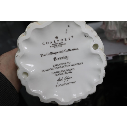 73 - Royal Worcester Royal Debut with certificate, Coalport Beverley and a Royal Doulton Patricia figurin... 