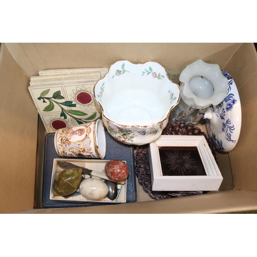 255 - Box of assorted Ceramics and Pottery to include Aynsley Pembroke Jardinière, Victorian Lustre