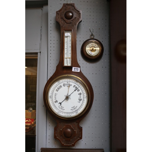 275 - Edwardian Oak Carved Barometer and a later circular barometer