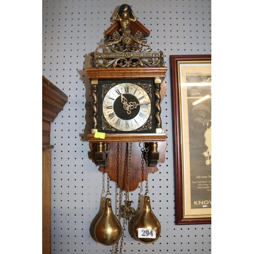 294 - Belgian wall clock with brass fittings and weights