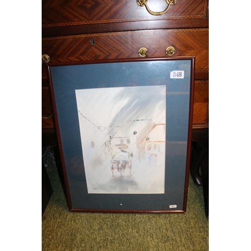 348 - Modernist Watercolour of Rickshaw Framed & Glazed. Measures 52cm by 42cm.