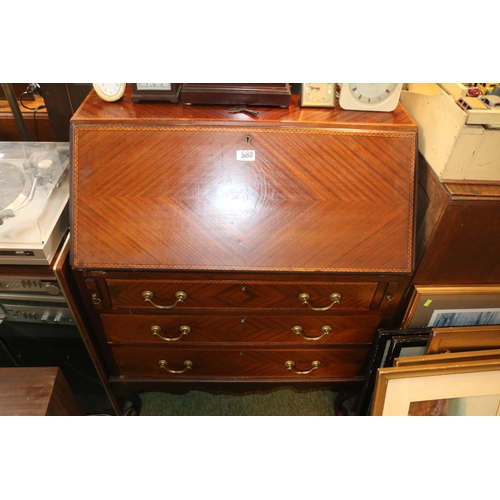 580 - Edwardian Fall Front bureau with brass drop handles over cabriole legs