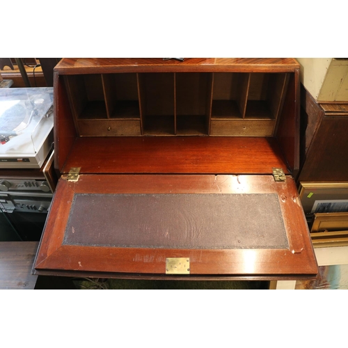 580 - Edwardian Fall Front bureau with brass drop handles over cabriole legs