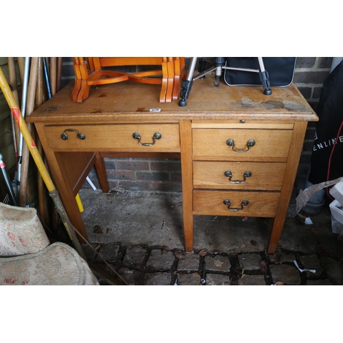 629 - Oak Desk with Brass drop handles