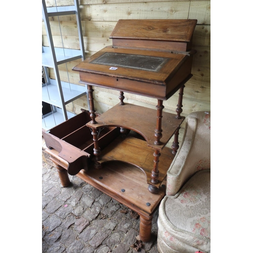 632 - Victorian Leather topped Clerks desk with turned supports, Indian Hardwood Coffee table and a bookca... 