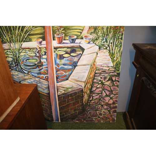 181 - Very Large unframed Oil on canvas of a Garden View in the Pop Art style of David Hockney unsigned 18... 