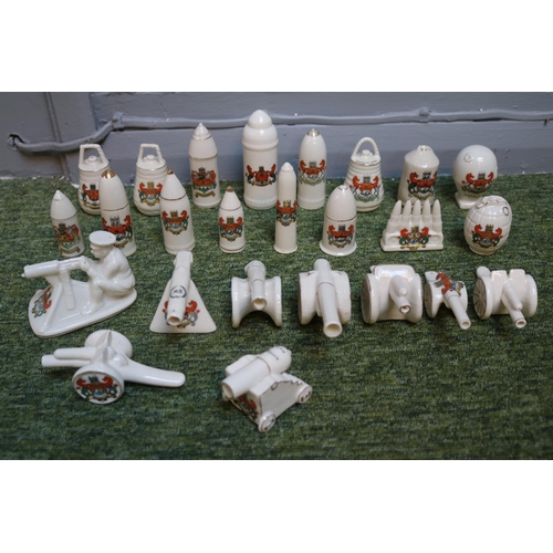 11 - Collection of Cambridge Military Crested China to include Model of Tommy and his machine gun by Swan... 