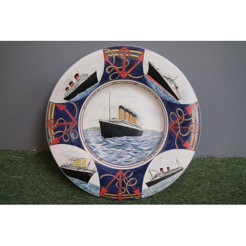 12 - Poole Artist Studio Pottery 'Liner' dish 1 of 1 by Karen Brown dated 2004 to include Titanic, QE II ... 