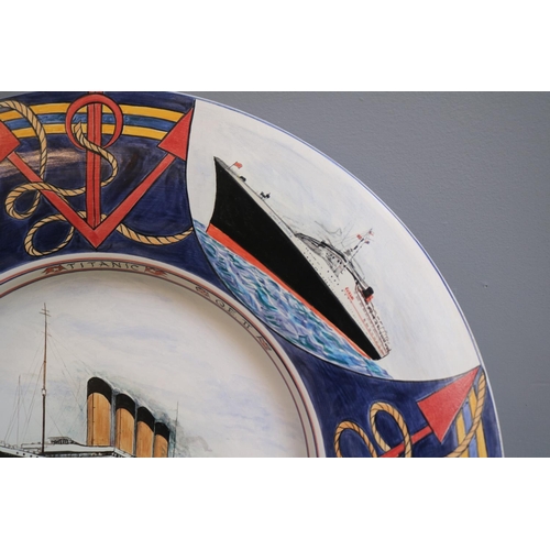 12 - Poole Artist Studio Pottery 'Liner' dish 1 of 1 by Karen Brown dated 2004 to include Titanic, QE II ... 