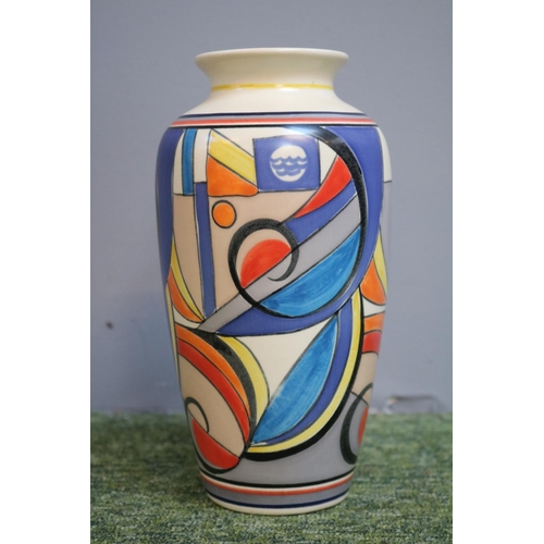 13 - Poole Pottery Geometric Art Deco design vase signed by Karen Brown dated 1999. 21cm in Height