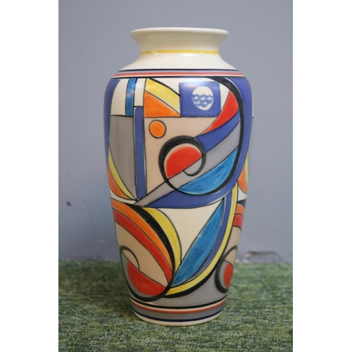 13 - Poole Pottery Geometric Art Deco design vase signed by Karen Brown dated 1999. 21cm in Height