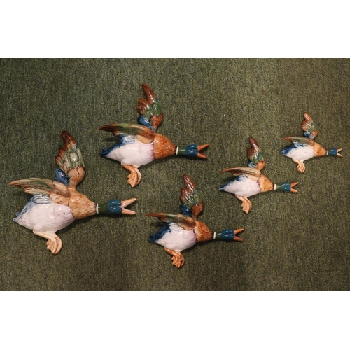 19 - Set of 5 Beswick Ceramic Flying Wall ducks 596 - 0, 596 - 1, 596-2, 596-3 & 596-4 ranging from 29 - ... 