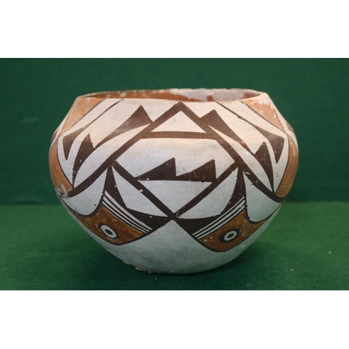 31 - Native American Indian Acoma Bowl decorated with Birds and Geometric design. Marks to base N.M. 13cm... 