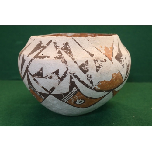 31 - Native American Indian Acoma Bowl decorated with Birds and Geometric design. Marks to base N.M. 13cm... 