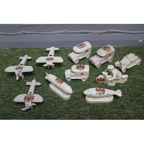 5 - Collection of Military Cambridge Crested China to include Aeroplanes, Ambulances, Zeppelins, Motorcy... 