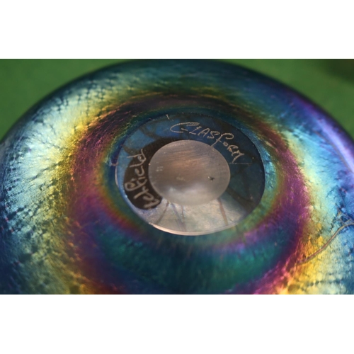 51 - John Ditchfield for Glasform:   2 silver frog on iridescent lily pad glass paperweight, diameter 11c... 