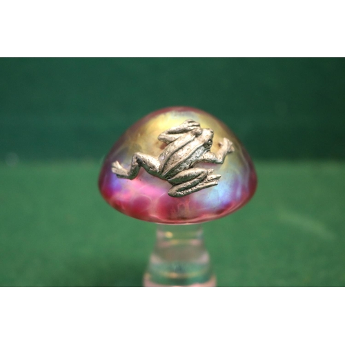 51 - John Ditchfield for Glasform:   2 silver frog on iridescent lily pad glass paperweight, diameter 11c... 