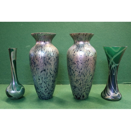 53 - Collection of Okra Vases to include a Pair of iridescent Vases and 2 other Okra vases. 22cm tall to ... 