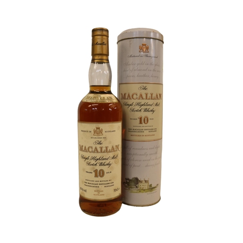 72 - The Macallan, 10 year old single malt  highland whisky, 40%, 70cl, in original tin tube