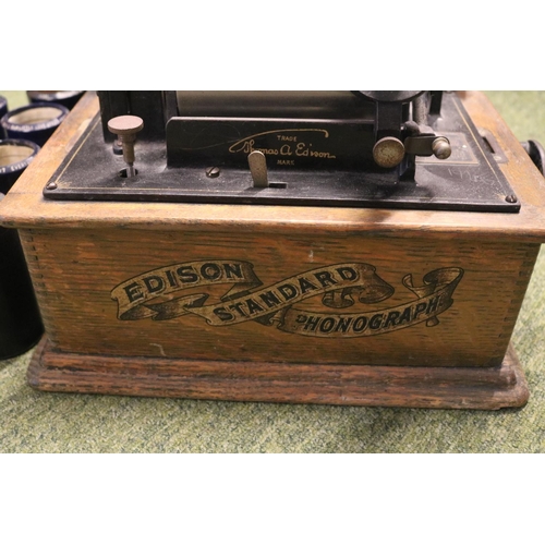 100 - Oak Cased Edison Standard Phonograph with tole horn and cylinders to include God Save the King Band ... 