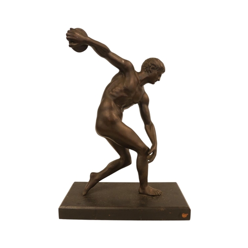 88 - A Bronze figure of the Discus thrower after the antique C.1930s mounted on wooden rectangular base. ... 