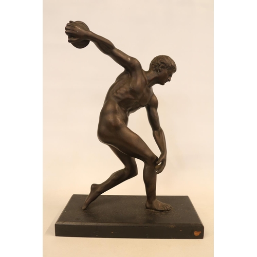 88 - A Bronze figure of the Discus thrower after the antique C.1930s mounted on wooden rectangular base. ... 