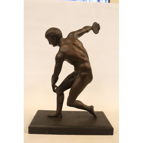 88 - A Bronze figure of the Discus thrower after the antique C.1930s mounted on wooden rectangular base. ... 