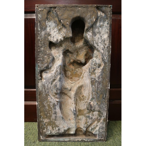 92 - 19thC Victorian Bronze plaque depicting Putti (Cherub) playing a Mandolin. 31cm by 59cm