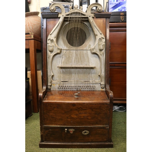 97 - Unusual early twentieth century Klingsor phonograph in oak case with flap down front exposing record... 