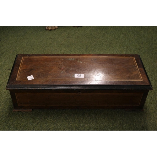 98 - 19thC Inlaid Swiss Cylinder Music box of six Airs in need of restoration. 59cm in Length