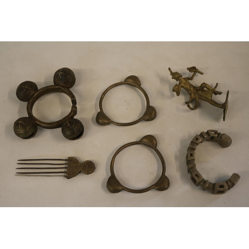 122 - Collection of African and Ivory Coast Items to including Dogon Tribe Bronze figure, Tribal Bracelets... 