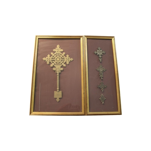 123 - Framed 19th century Ethiopian Coptic Christian Blessing decoration and a Framed collection of Ethiop... 