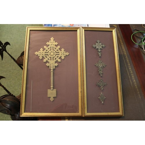 123 - Framed 19th century Ethiopian Coptic Christian Blessing decoration and a Framed collection of Ethiop... 