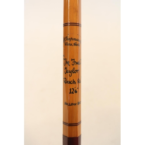 158 - R Chapman & Co of Ware Fred J Taylor Roach Rod 12'6 of cane construction with Cork Handle in cloth b... 