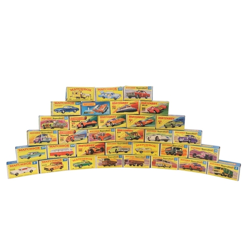 166 - Collection of Boxed Lesney Matchbox Superfast cars to include Dodge Challenger, Ford GT, Freeman Int... 