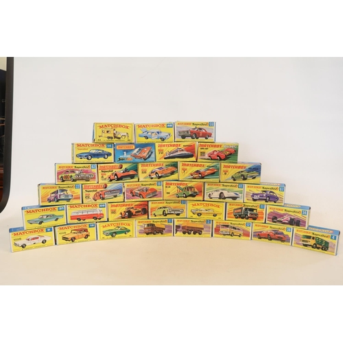 166 - Collection of Boxed Lesney Matchbox Superfast cars to include Dodge Challenger, Ford GT, Freeman Int... 