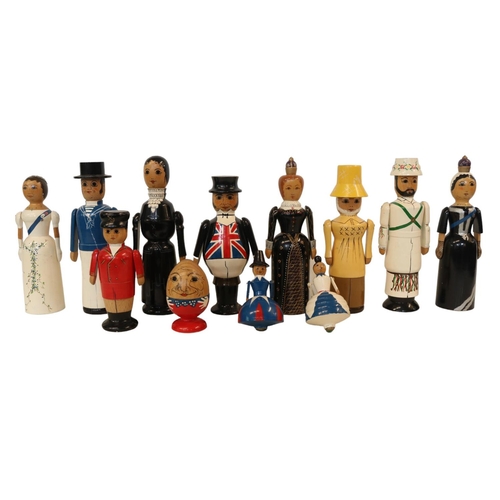 167 - Robin & Nell Dale Regional and Nativity collection wooden toys to include Humpty Dumpty, Queen Eliza... 