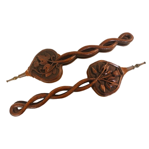 173 - Pair of 19thC Fruitwood Carved Bellows depicting Hop and Floral with entwined handles and Leather Be... 