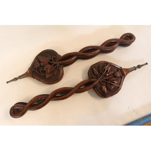 173 - Pair of 19thC Fruitwood Carved Bellows depicting Hop and Floral with entwined handles and Leather Be... 