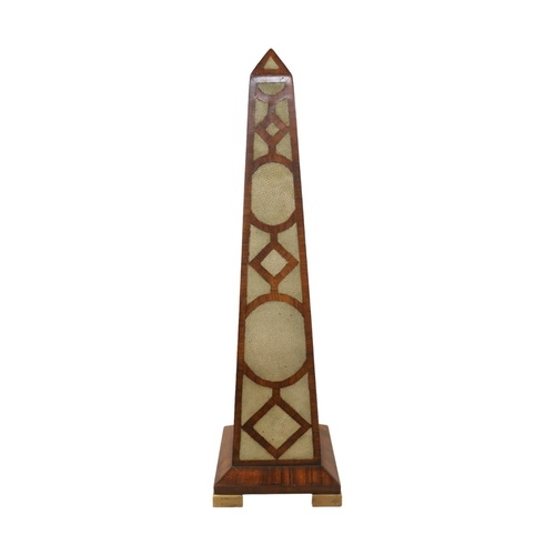 176 - Large 19thC Cuban Mahogany and Shagreen inlaid Grand Tour Obelisk with flared base supported on bras... 