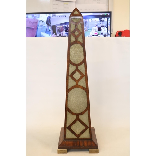 176 - Large 19thC Cuban Mahogany and Shagreen inlaid Grand Tour Obelisk with flared base supported on bras... 