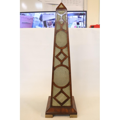 176 - Large 19thC Cuban Mahogany and Shagreen inlaid Grand Tour Obelisk with flared base supported on bras... 