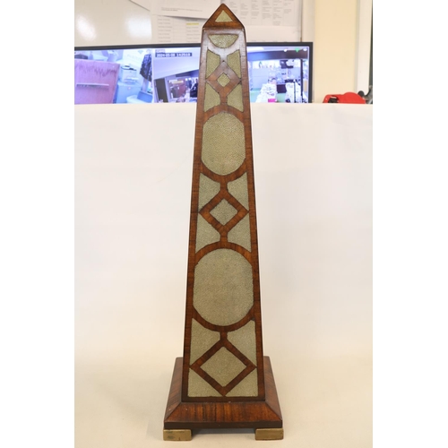 176 - Large 19thC Cuban Mahogany and Shagreen inlaid Grand Tour Obelisk with flared base supported on bras... 