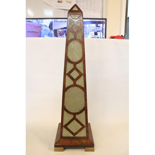 176 - Large 19thC Cuban Mahogany and Shagreen inlaid Grand Tour Obelisk with flared base supported on bras... 