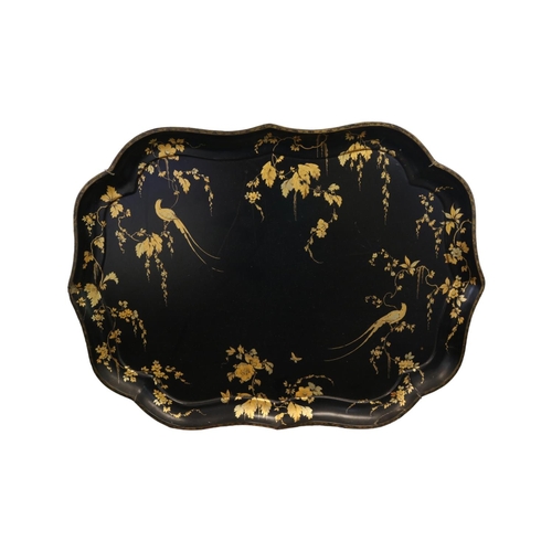 177 - Large 19thC Paper Mache tray with Gilt Vine decoration. With paper label to reverse 'Major Digby Blu... 